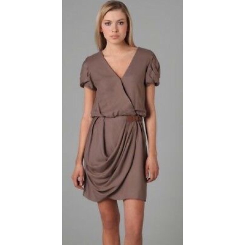 Tibi New York Angel Wrap Dress in Mushroom - Picture 2 of 8